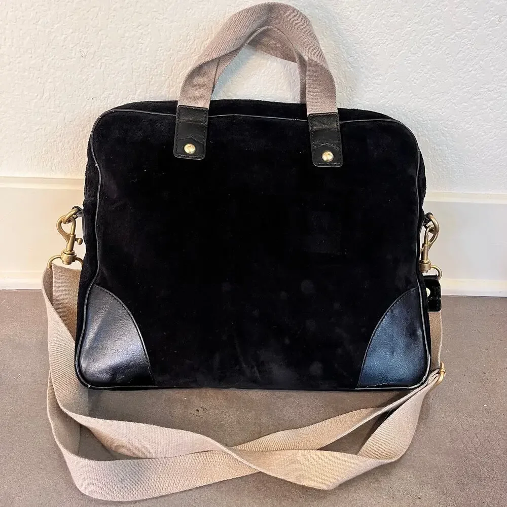 Juicy Couture Black velvet beige detail strap computer laptop messenger bag